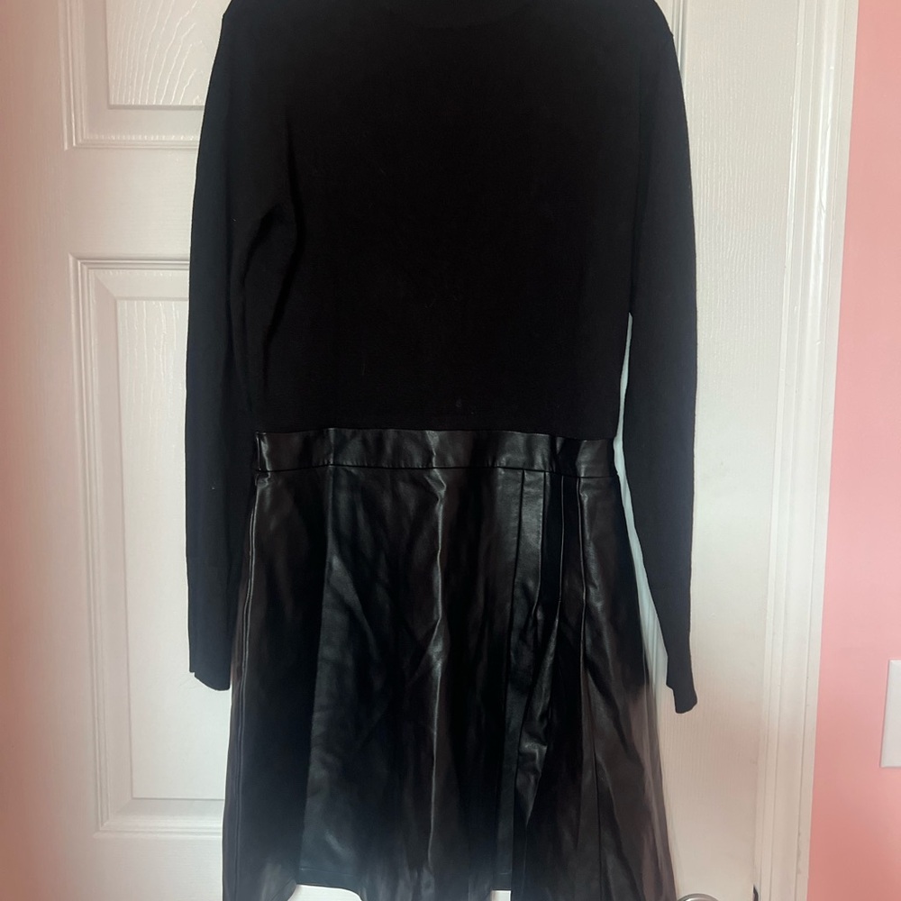 Black Long Sleeve Dress with Faux Leather Skirt